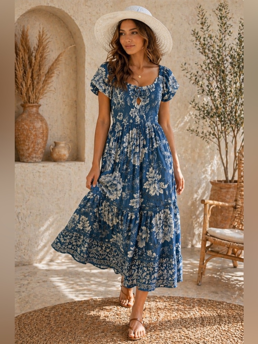 🔥5/$35🔥 Angie Blue and White Floral Maxi Dress | Size Small